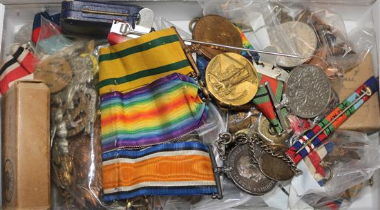 A group of military medals and badges etc.